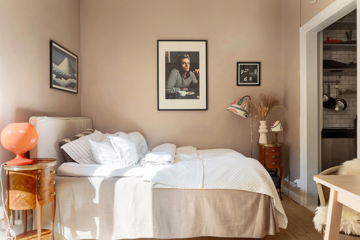 A Charming Studio Apartment with Leafy Courtyard Views 4 antique nightstand swedish studio apartment