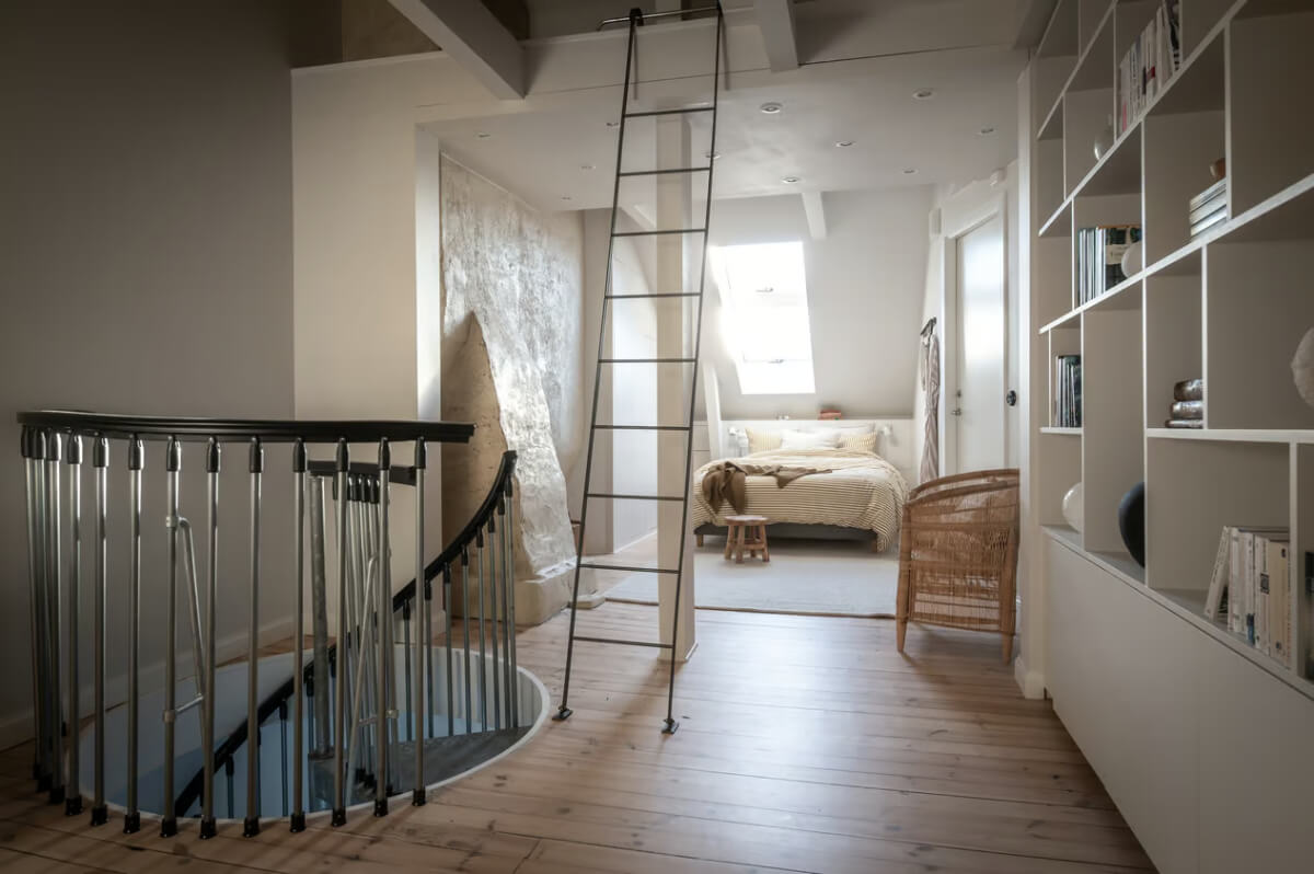 attic bedroom custom bookcases