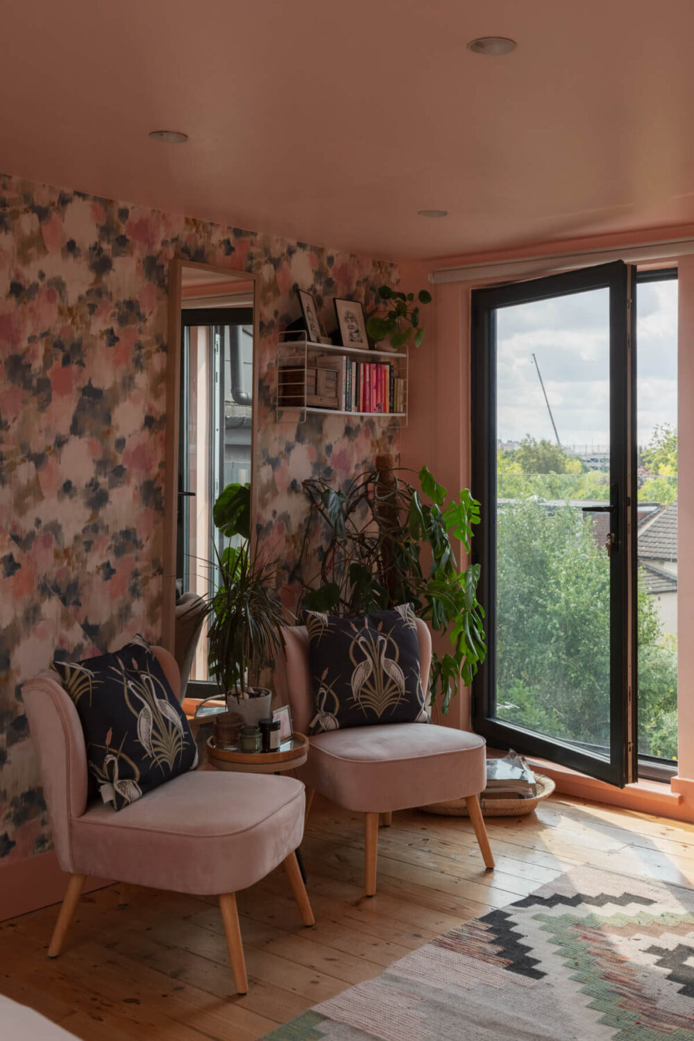 Exposed Brick and Wooden Beams in an Extended London Home 33 bathroom colorful wallpaper