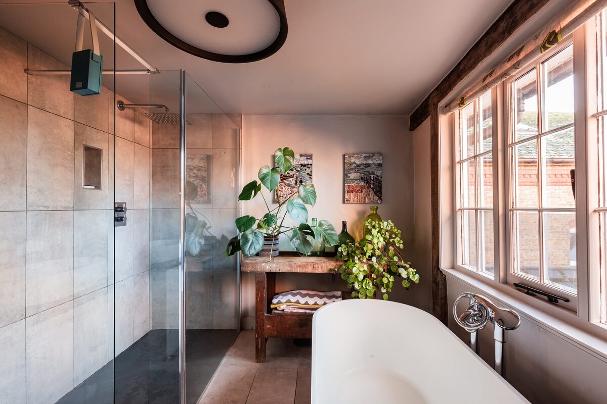 Rustic Wooden Elements in a Historic English House 20 bathroom freestanding bath walk in shower