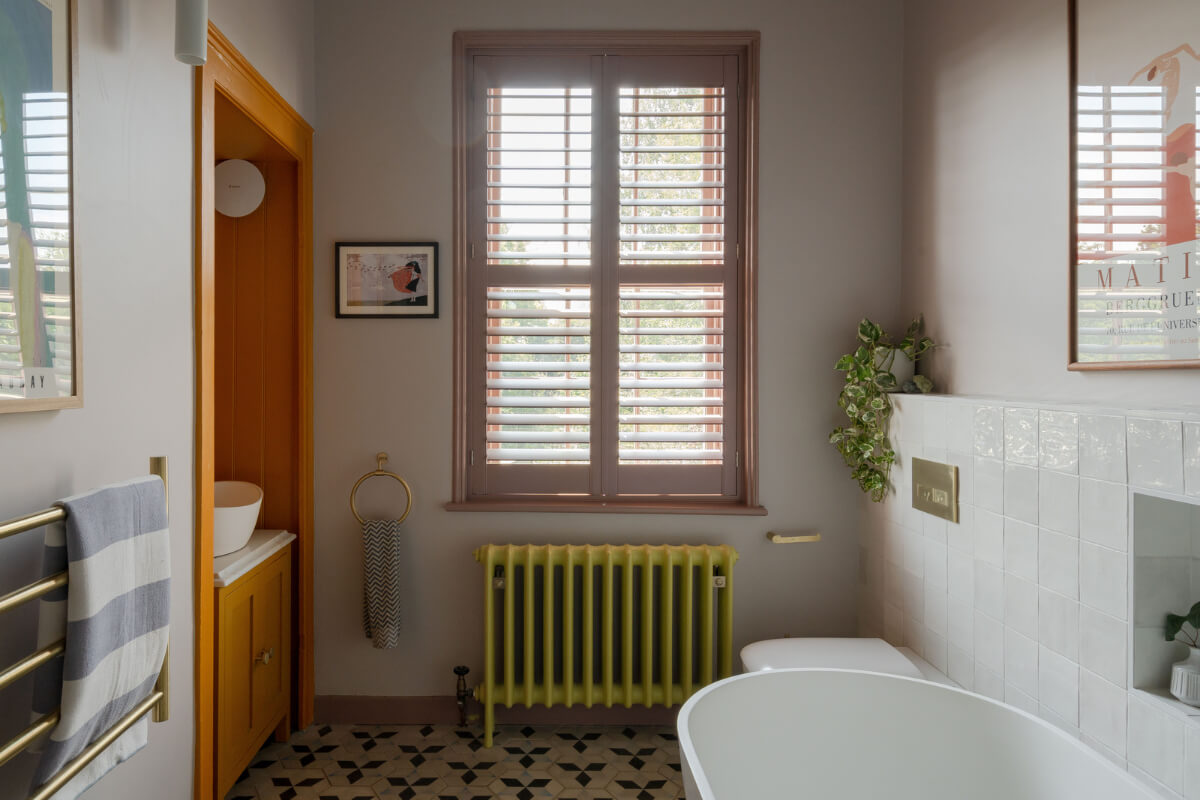 Vibrant Colors in a 19th-Century Regency Townhouse in England 19 bathroom orange built-in sink space