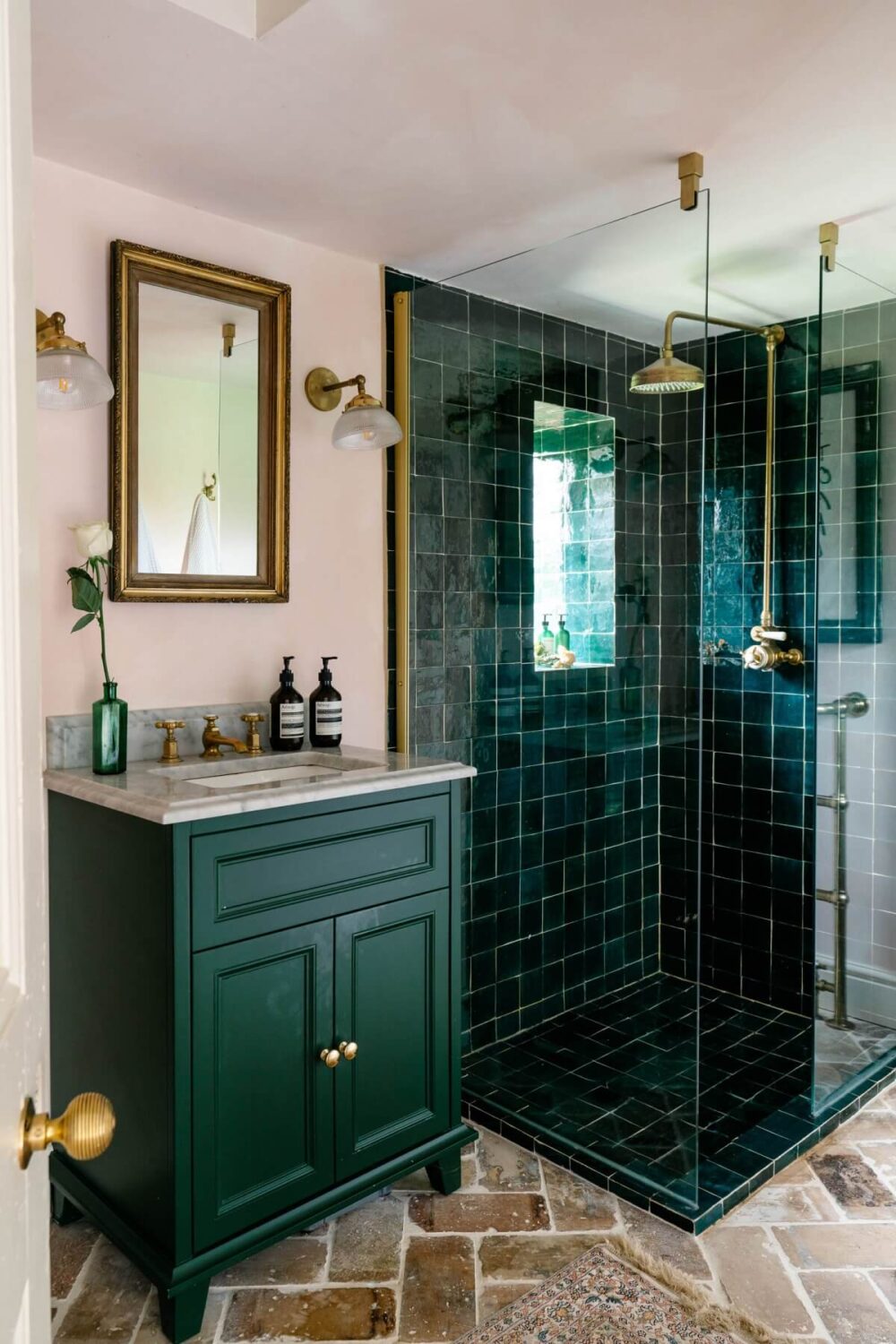 40+ Colorful Bathrooms That Will Spruce Up Your Home 21 bathroom-shower-green-tiles-vanity-nordroom