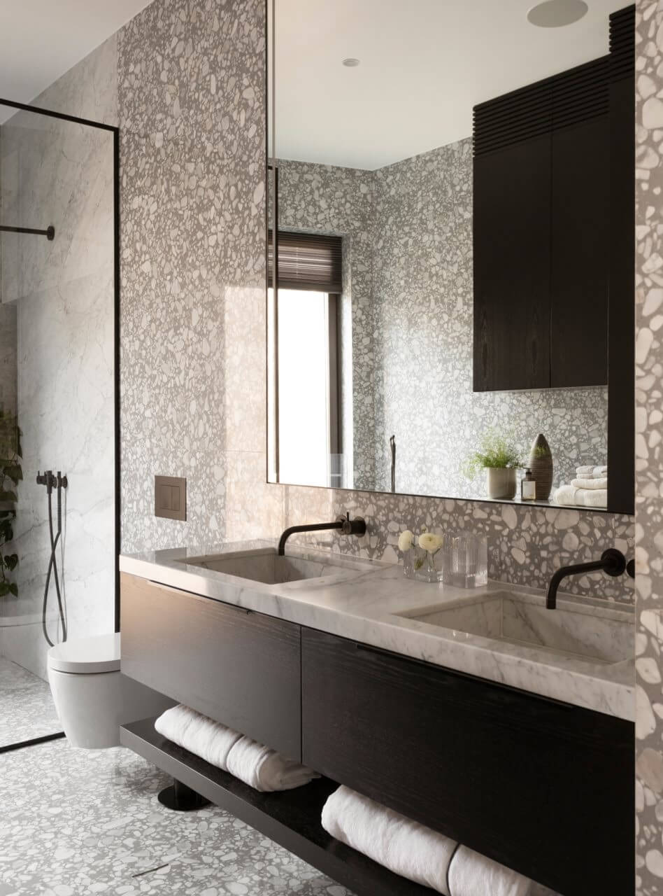 A Luxurious Architect-Designed Villa in Sweden 26 bathroom with black vanity cabinets