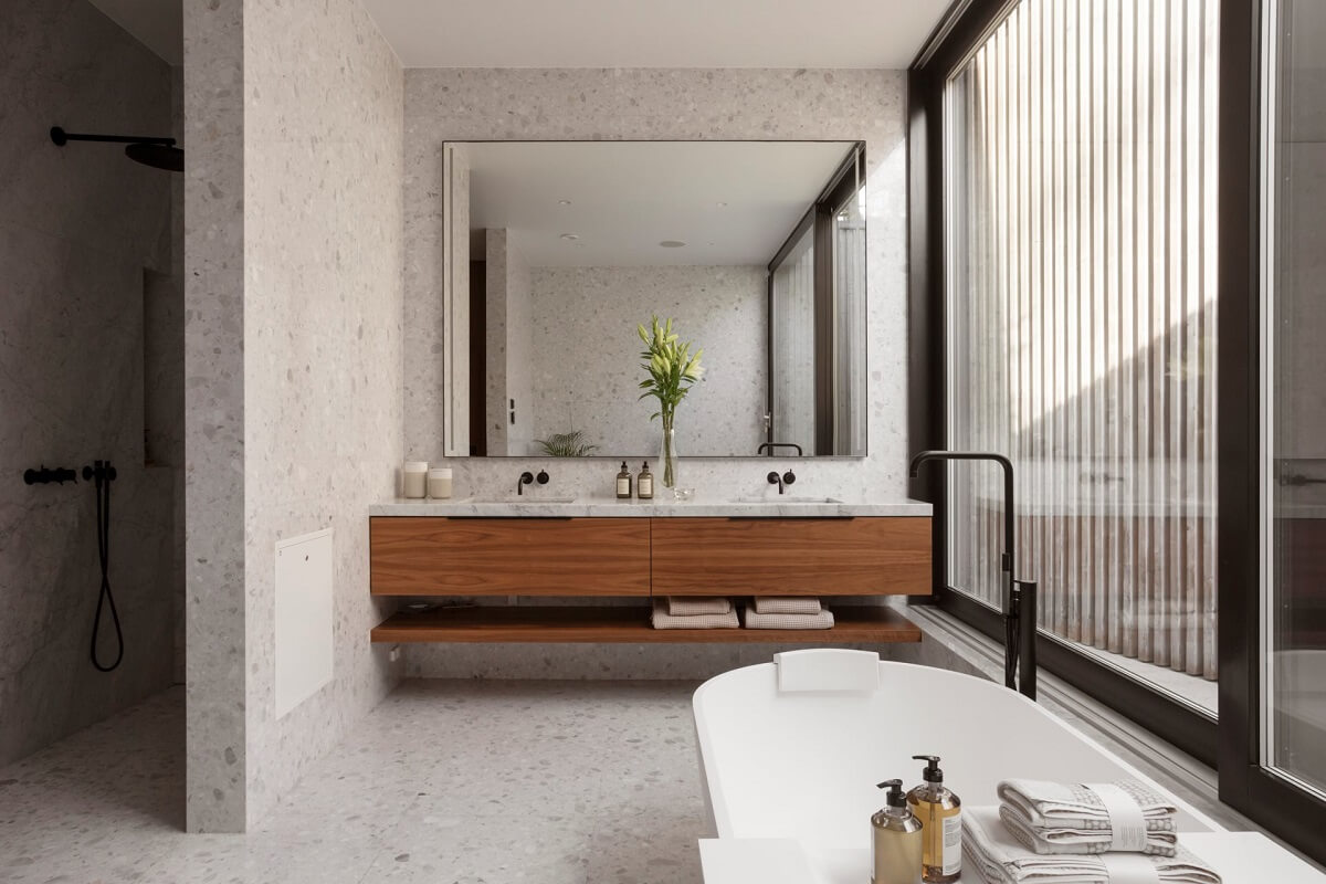 A Luxurious Architect-Designed Villa in Sweden 18 bathroom with walk in shower and wooden accents