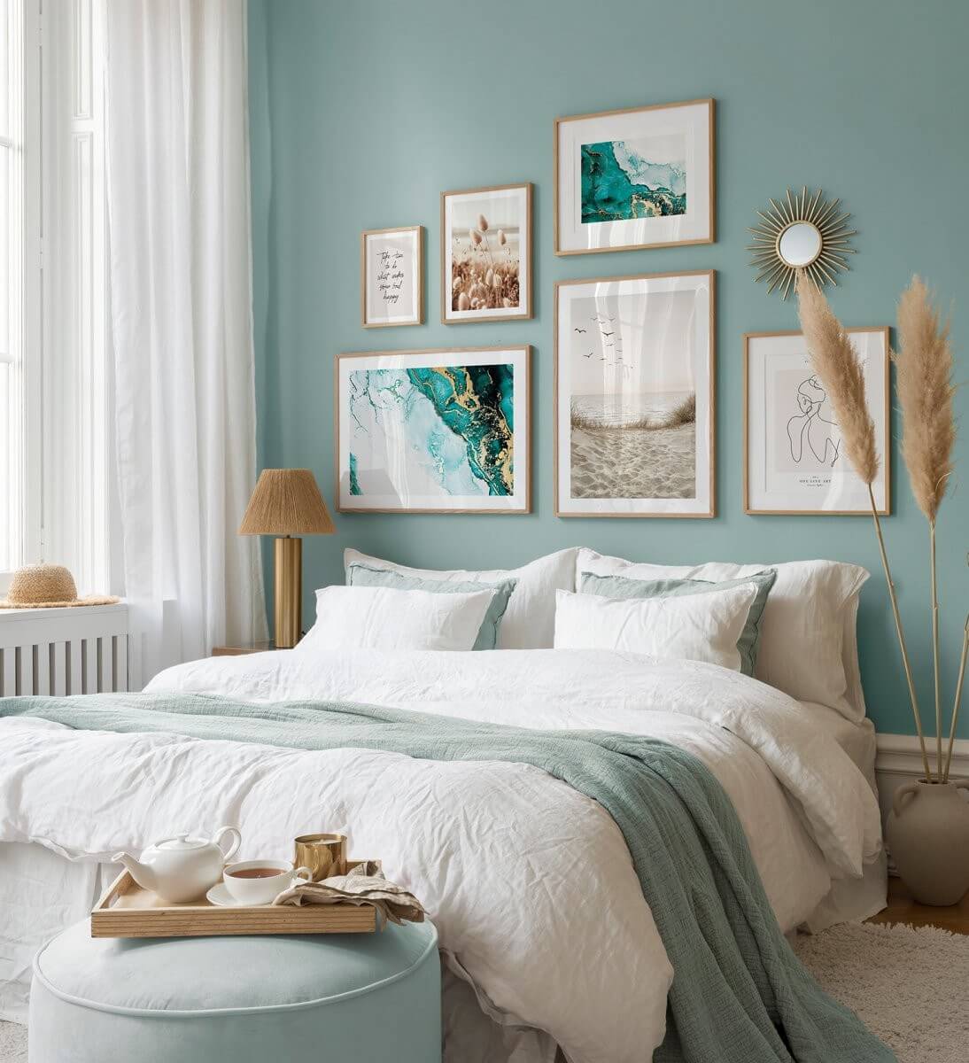 The Color Trends for 2025: Warm, Natural Shades and a Cheerful Accent 73 bedroom blue wall and art prints nordroom The Color Trends for 2025: Warm, Natural Shades and a Cheerful Accent