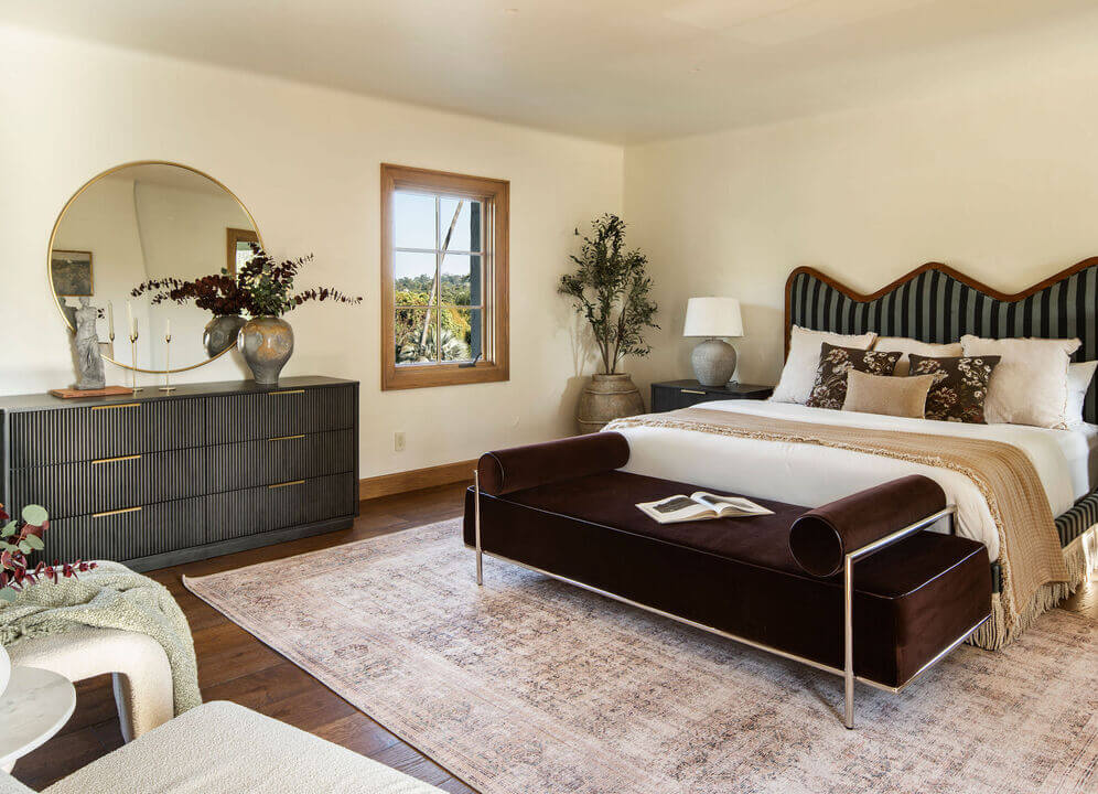 A Reimagined Spanish Colonial Revival Estate in Los Angeles 10 bedroom wavy headboard