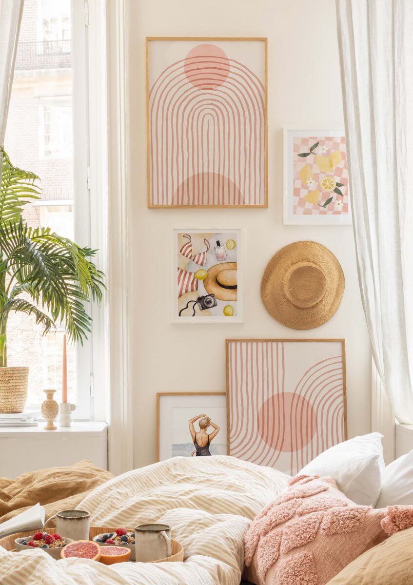 bedroom with vertical line artwork nordroom