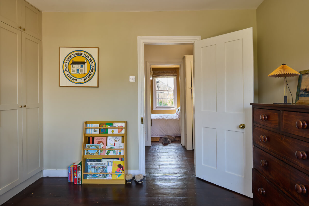 A 19th Century London Cottage with a Stunning Kitchen Extension 24 beige bedroom built-in wardrobes