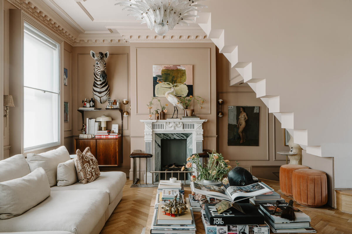 beige living room marble fireplace herringbone parquet floor nordroom