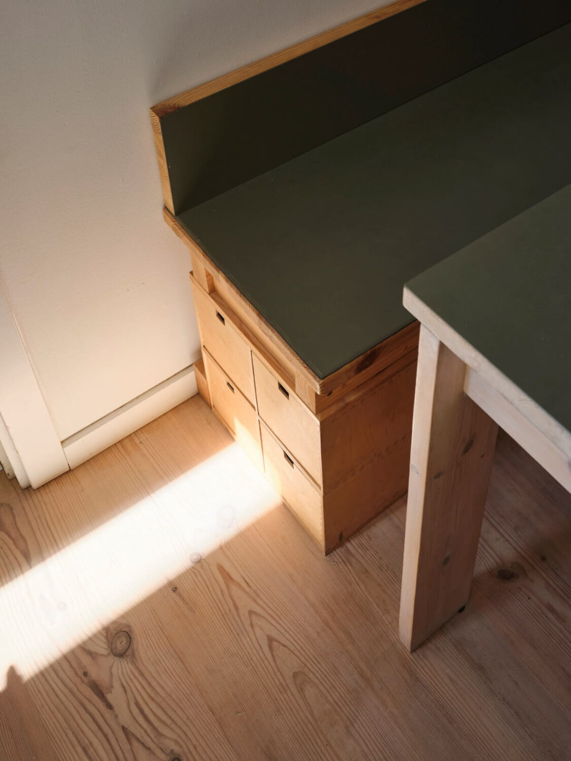 A Bright Family Apartment in a 1950s School Building 11 bench with storage