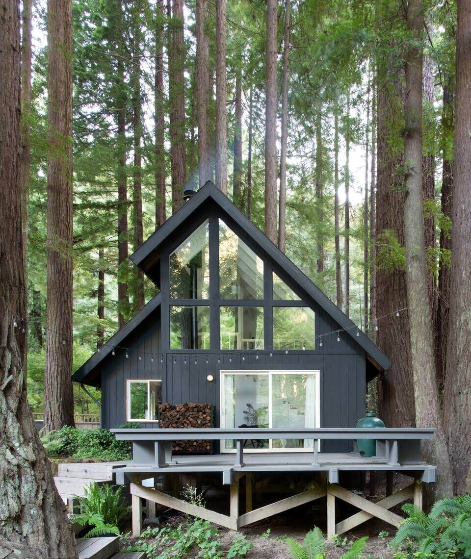 A Black and White A-Frame Cabin in California
