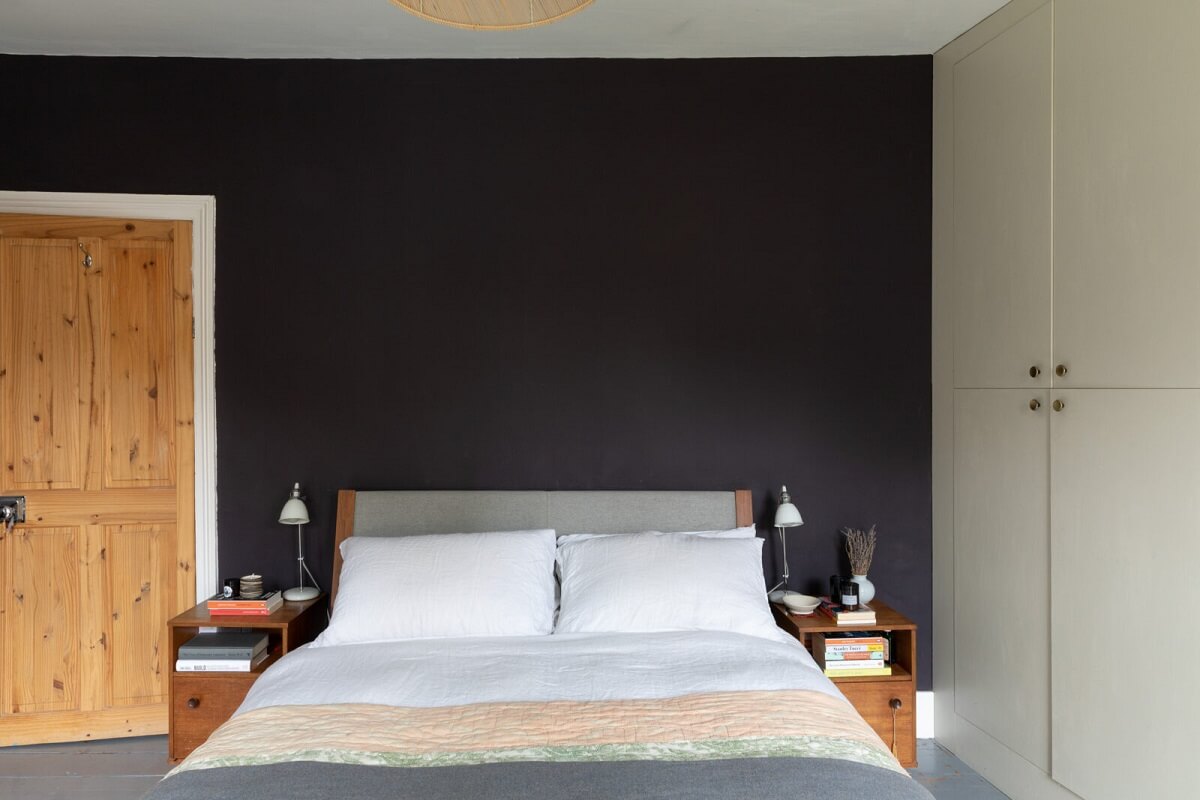 A London Family Home with a Light Modern Extension 18 black feature wall built in wardrobes bedroom