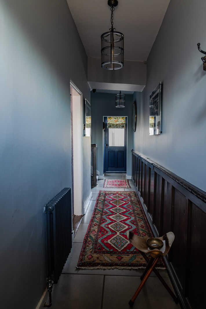 A Georgian English House Restored To Its Former Glory 10 blue hallway with stone floor