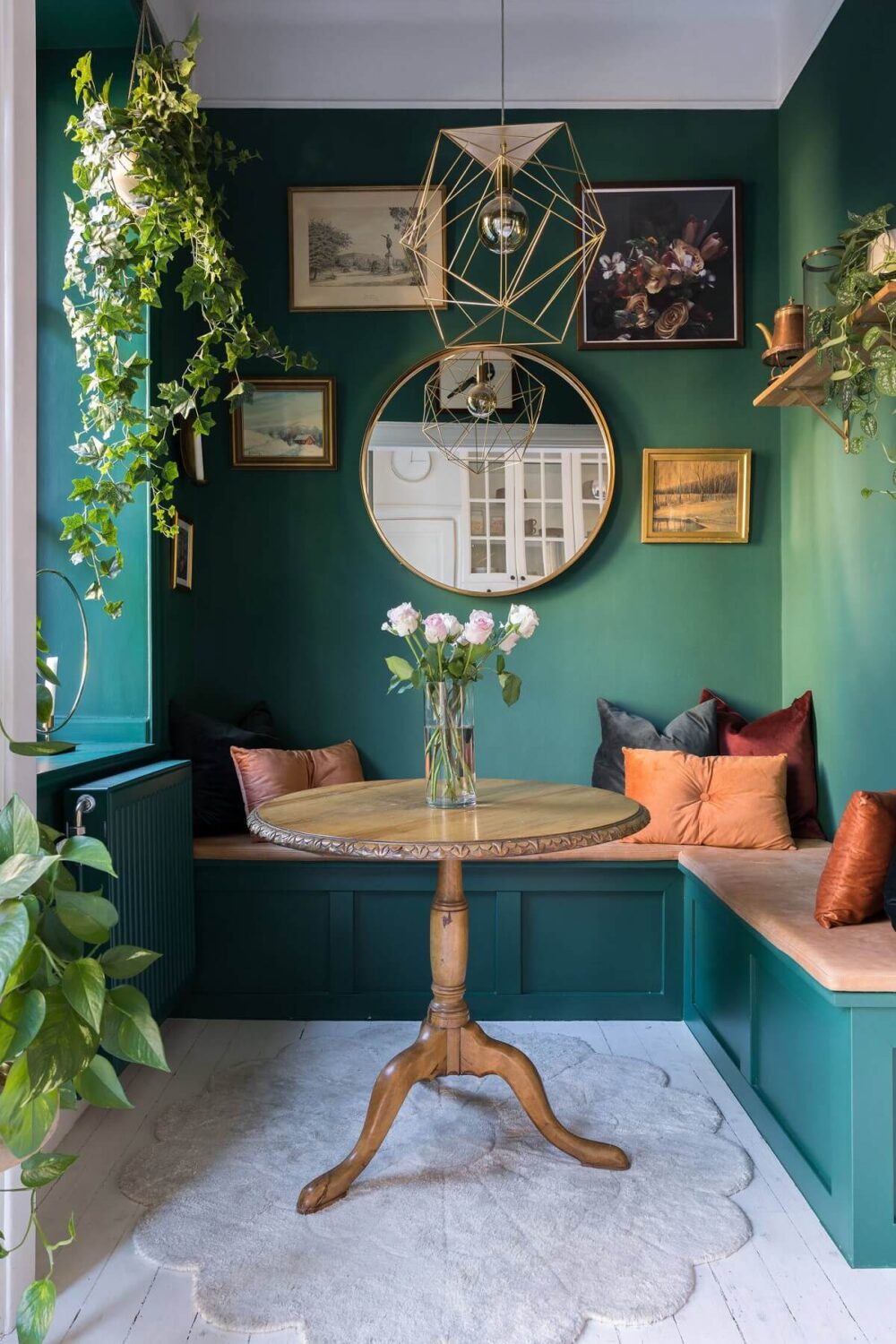 Behr Color of the Year 2026: Hidden Gem 22 breakfast nook wooden table blue green wall color nordroom Behr Color of the Year 2026: Hidden Gem