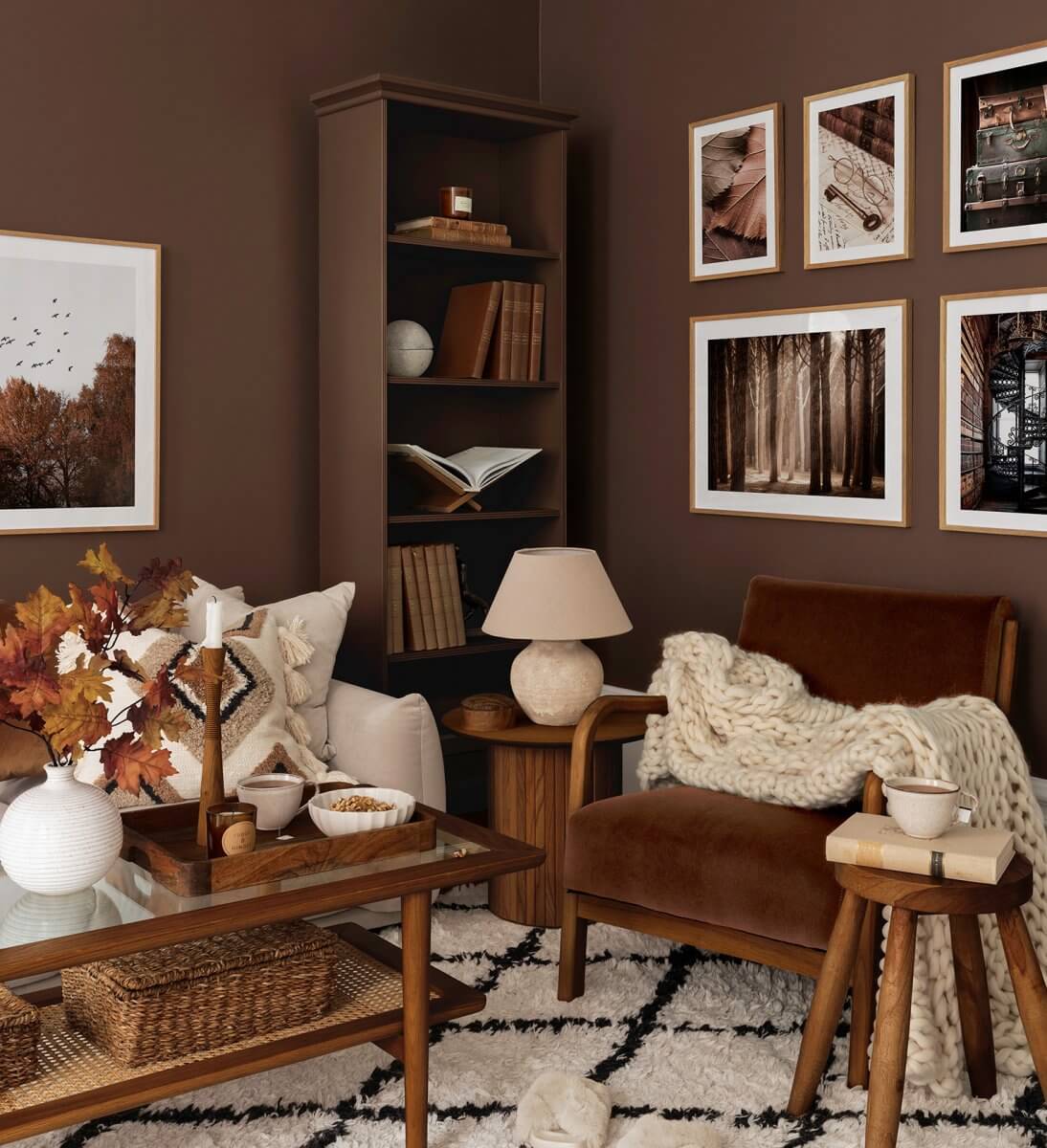 The Color Trends for 2025: Warm, Natural Shades and a Cheerful Accent 85 brown-living-room-gallery-wall-color trends 2025 nordroom