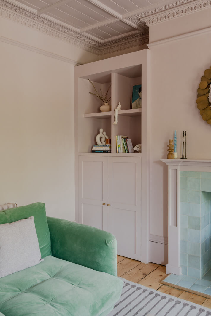 Vibrant Colors in a 19th-Century Regency Townhouse in England 13 built-in cabinets living room