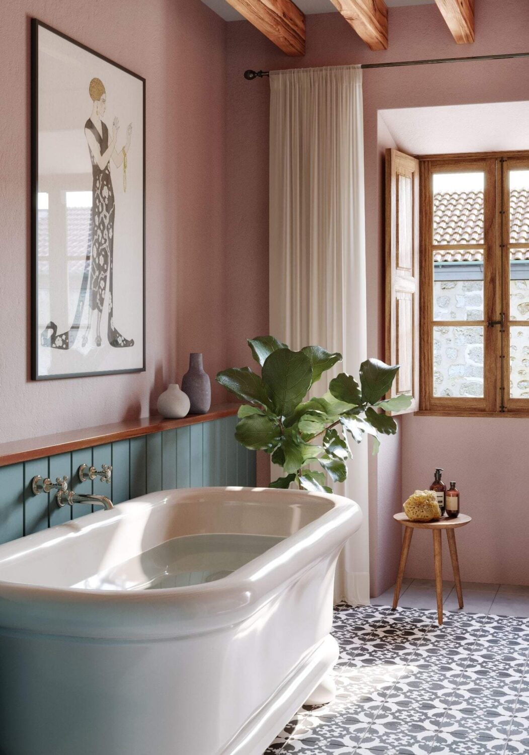 40+ Colorful Bathrooms That Will Spruce Up Your Home 12 bathroom pink walls blue tiles
