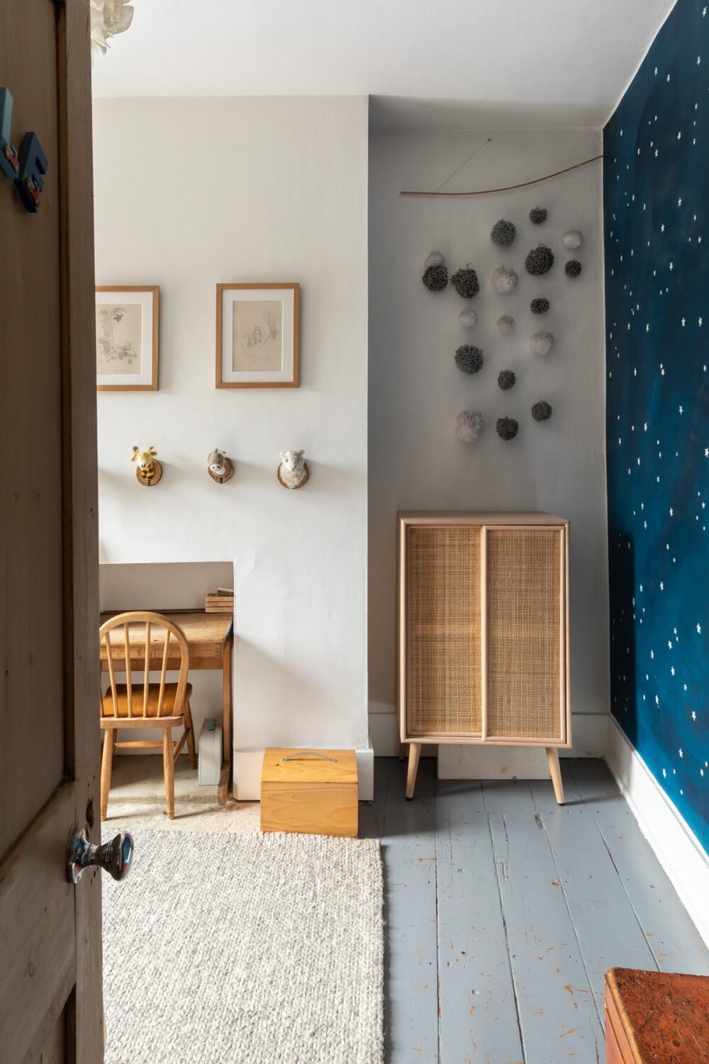 A London Family Home with a Light Modern Extension 19 childrens bedroom blue wallpaper nordroom