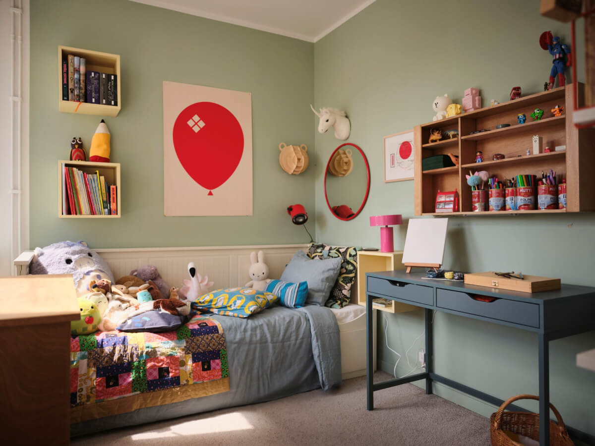 A Bright Family Apartment in a 1950s School Building 22 childrens room green walls