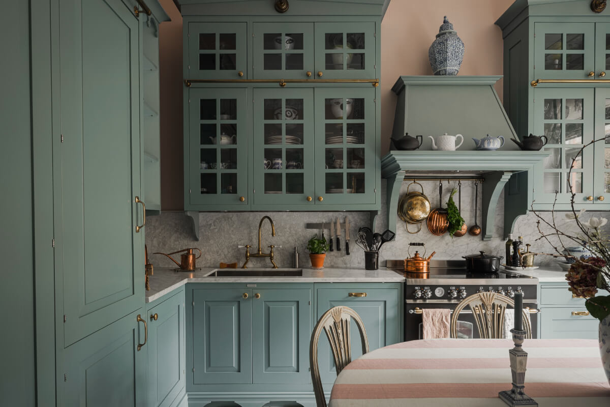 Behr Color of the Year 2026: Hidden Gem 25 classic blue-green kitchen marble countertop