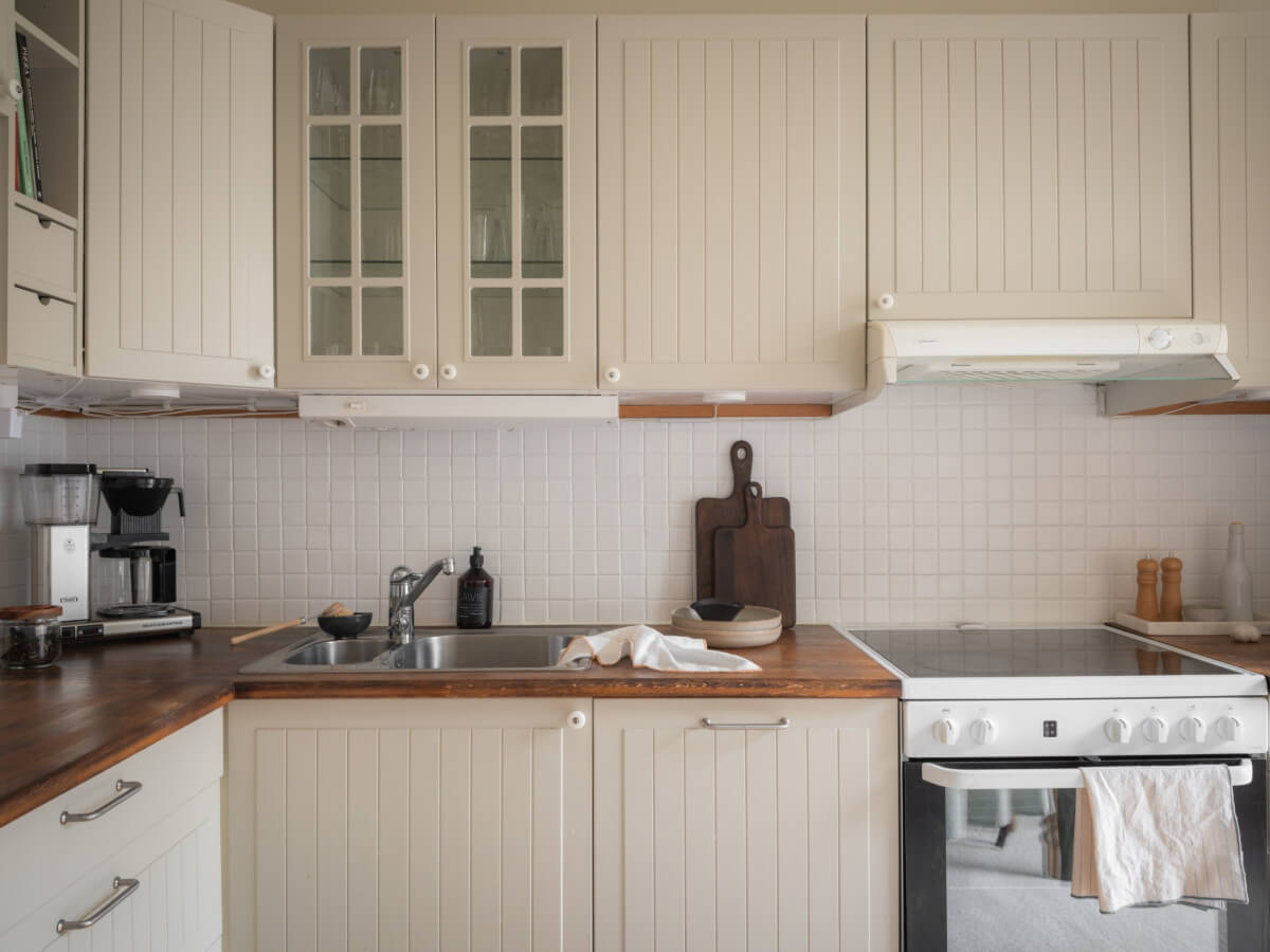 A 19th Century Apartment with a Dark Glass Room Divider 9 classic kitchen wooden countertop
