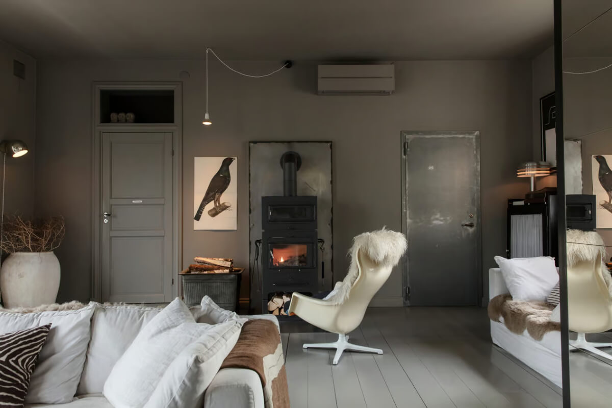 An Open-Plan Gray Home in a Former Textile Factory 3 color drenched gray living room