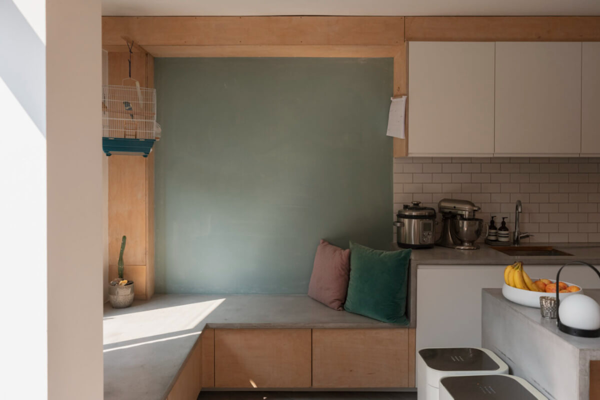 Exposed Brick and Wooden Beams in an Extended London Home 12 corner bench