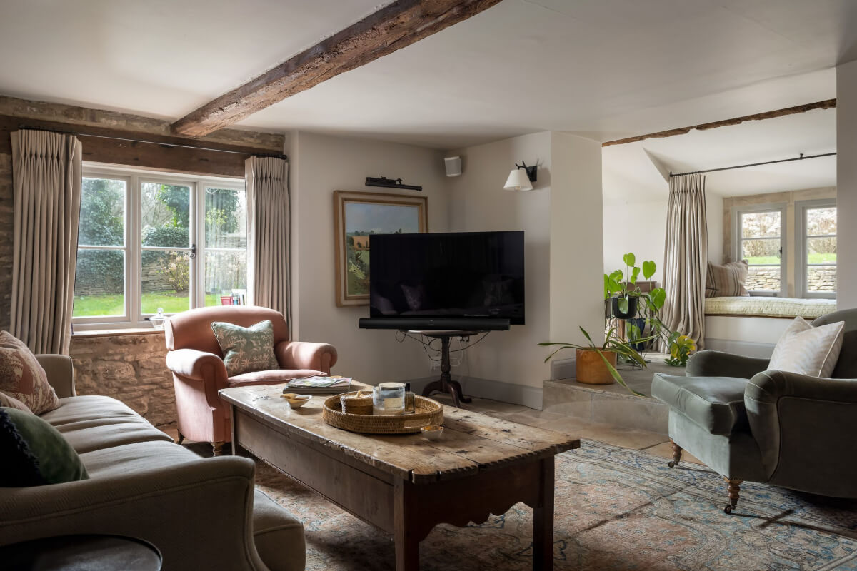 A Charming Cotswold Cottage with a deVOL Kitchen 6 cottage living room stone floor window seat