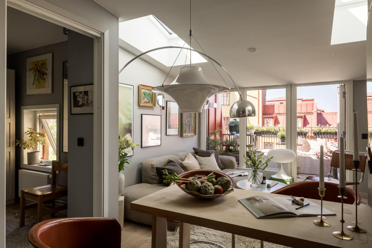 cozy scandinavian living room skylight