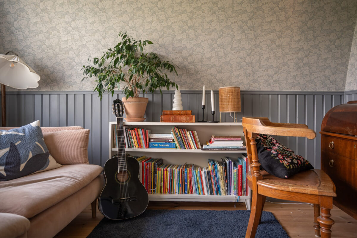 A Charming Historic Country House North of Stockholm 33 cozy sitting room with tongue and groove paneling