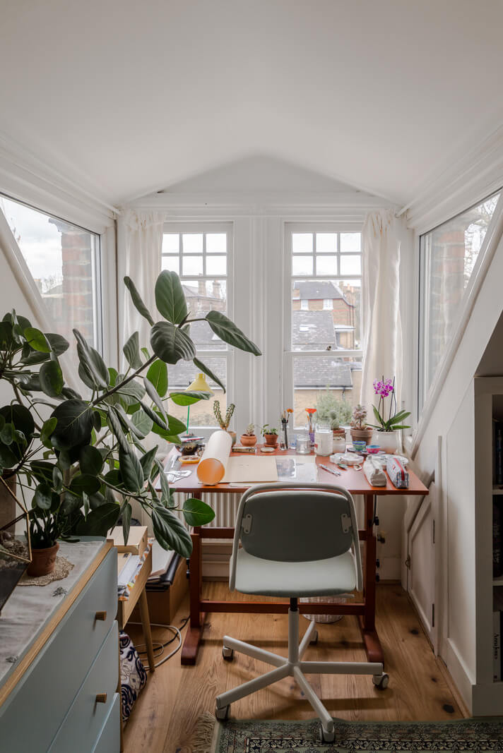 craft table dormer window attic apartment