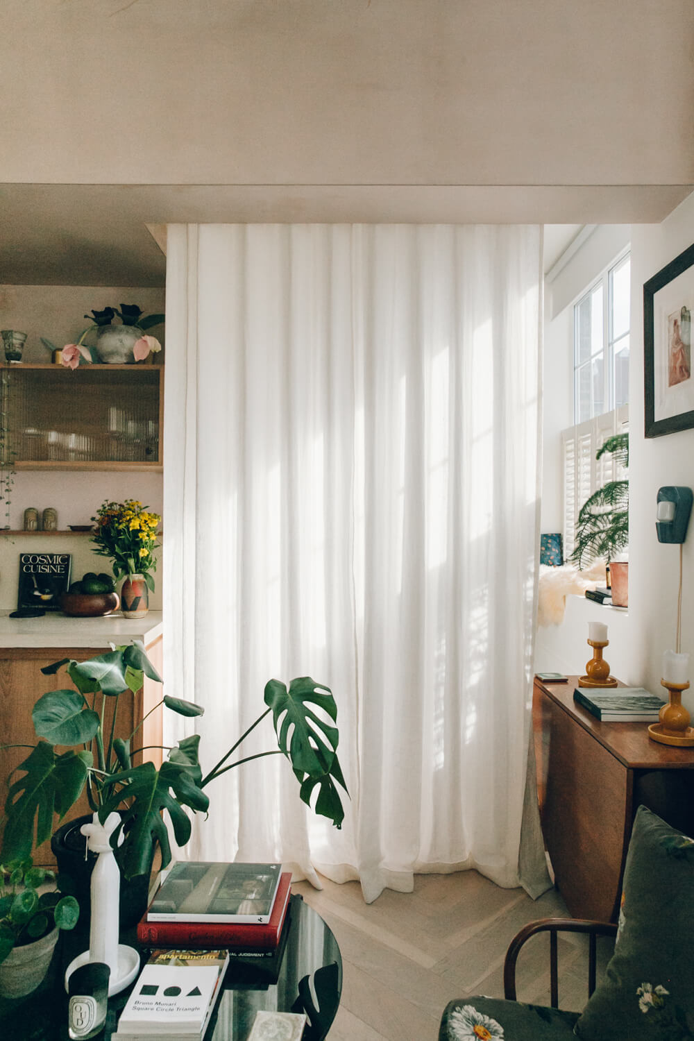 52 Studio Apartments with a Curtain Room Divider 31 curtain-divider-studio-apartment-plants-nordroom