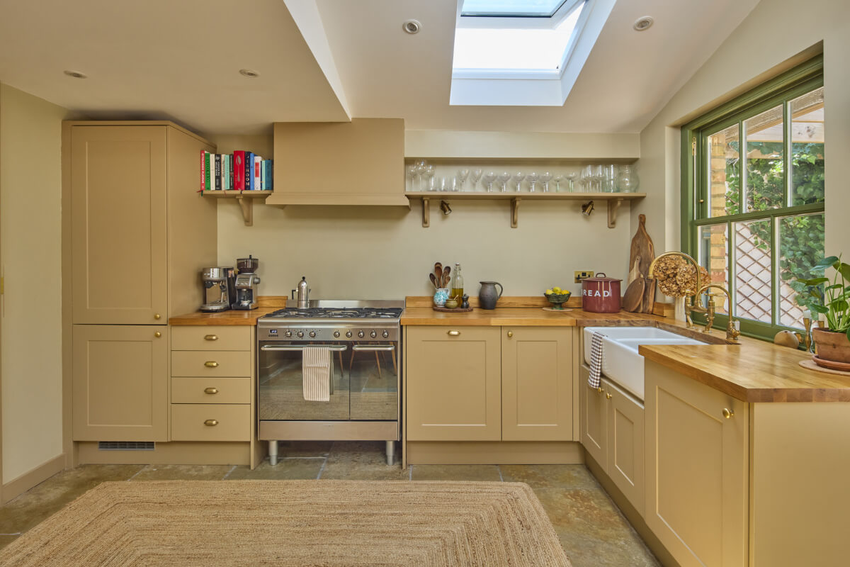 A 19th Century London Cottage with a Stunning Kitchen Extension 6 dark beige kitchen wooden countertop