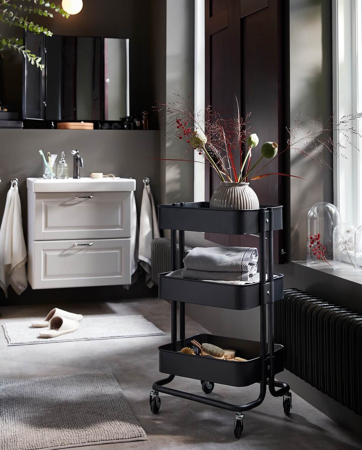 Moody, not Gloomy! Beautiful Dark Small Bathrooms 17 dark gray bathroom ikea nordroom
