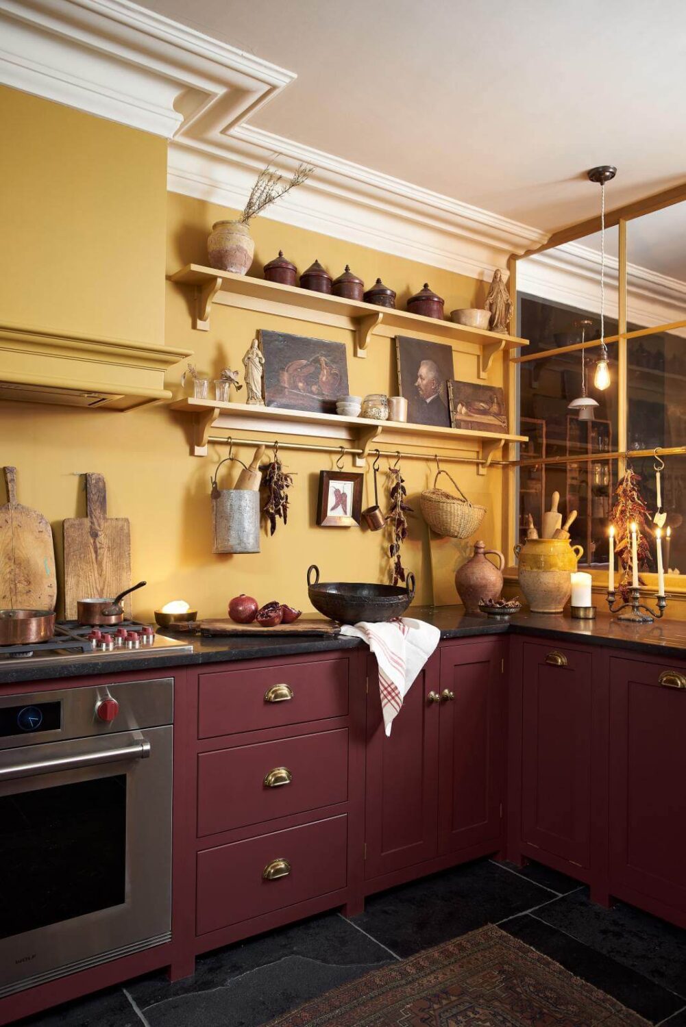 Yellow Kitchen Design Ideas (with Paint Colors) 46 deep-red-devol-shaker-kitchen-yellow-walls-nordroom