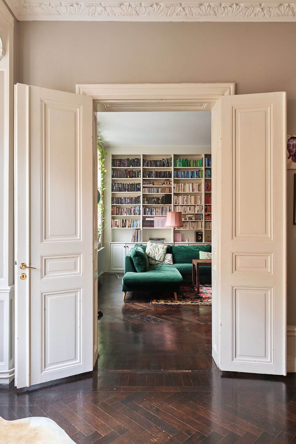 double-doors-dark-wooden-floor-living-room