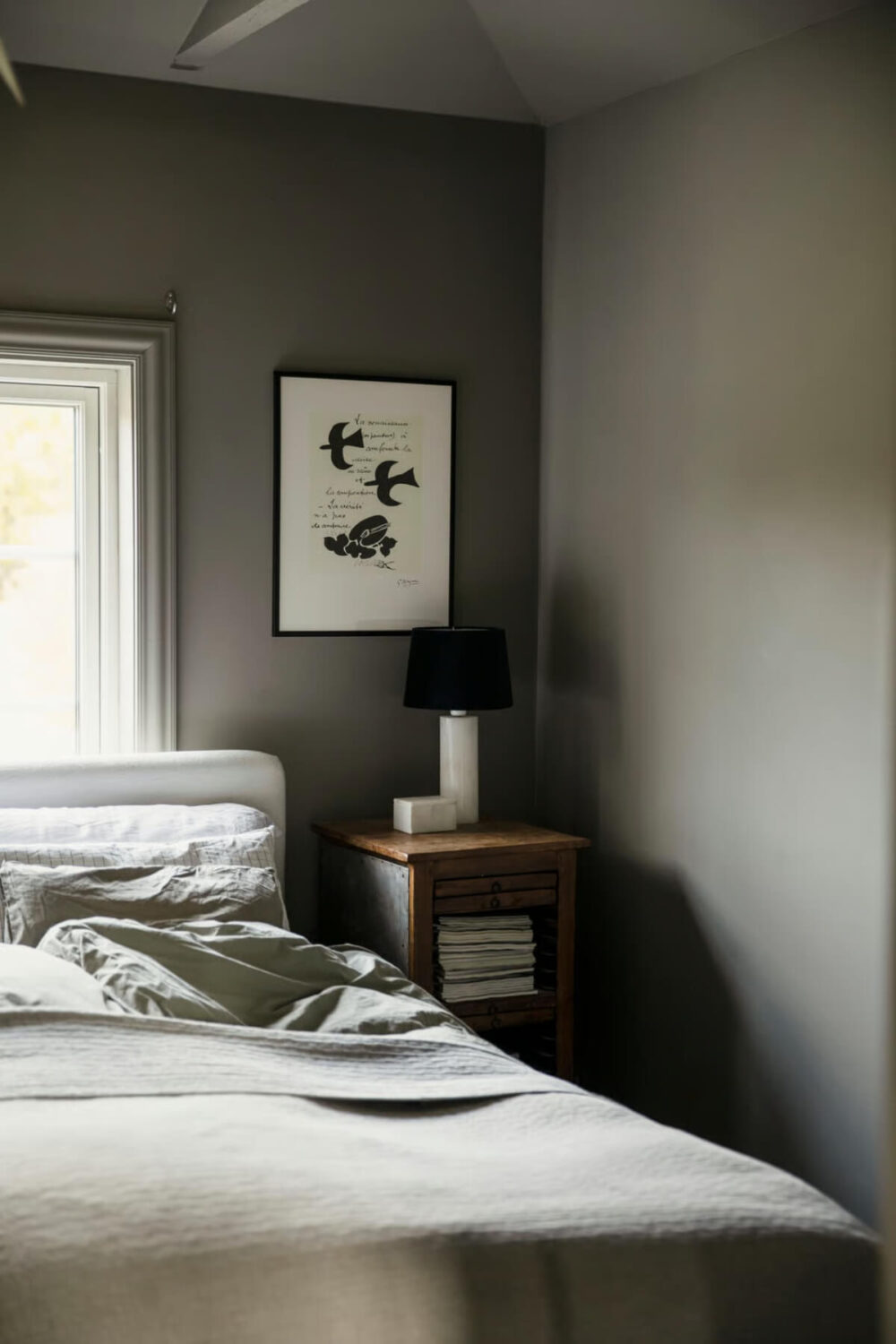 An Open-Plan Gray Home in a Former Textile Factory 13 gray bedroom