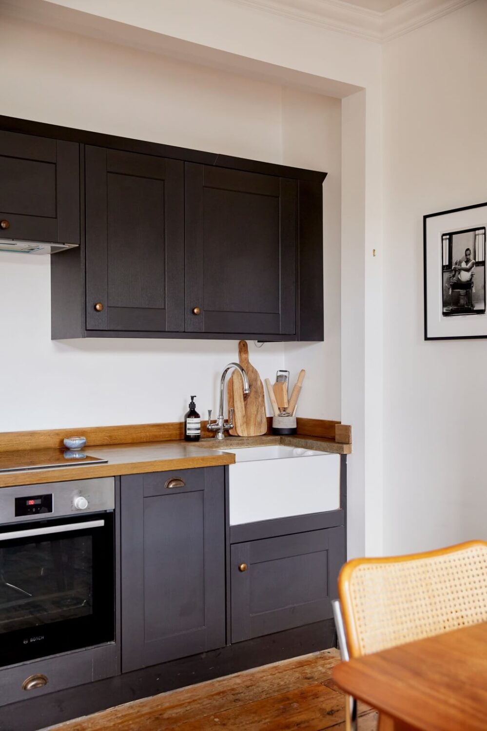 A Light-Filled Maisonette Home in London 5 gray-kitchen-cabinets-with-butler-sink-nordroom