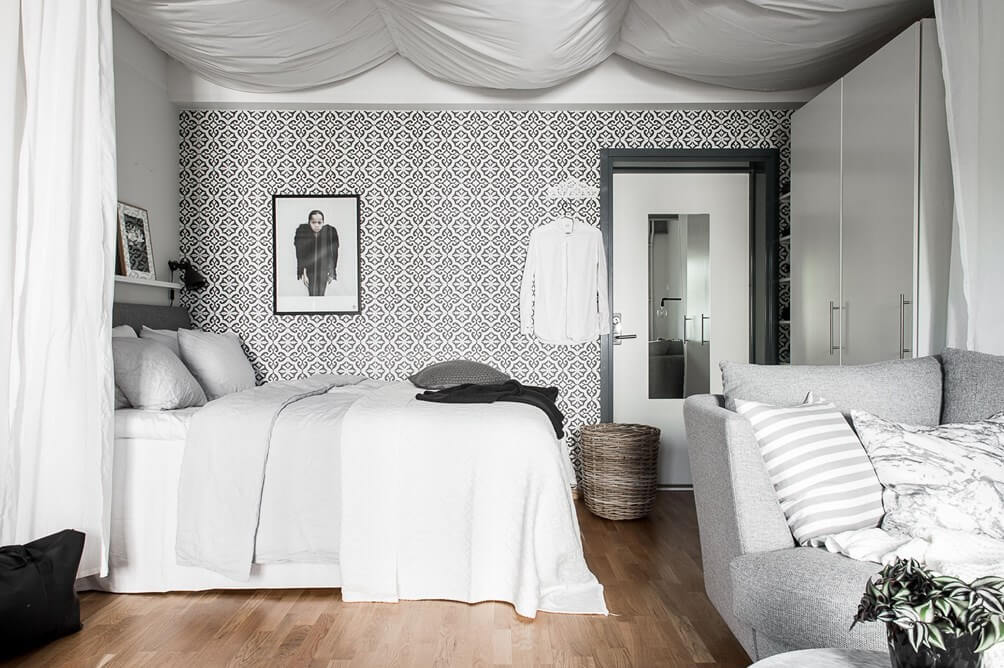 52 Studio Apartments with a Curtain Room Divider 65 gray-white-studio-apartment-curtain-room-divider-nordroom
