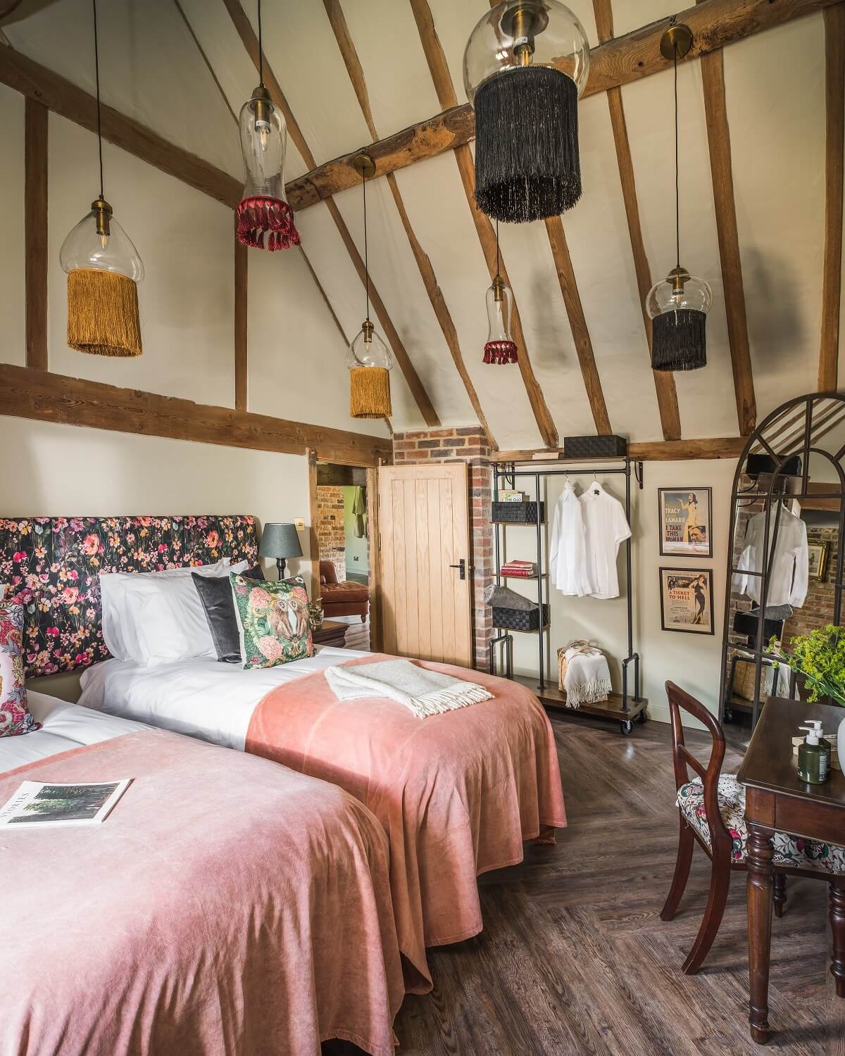 GREAT BUDDS OAST bedroom high pitched ceiling wooden beams