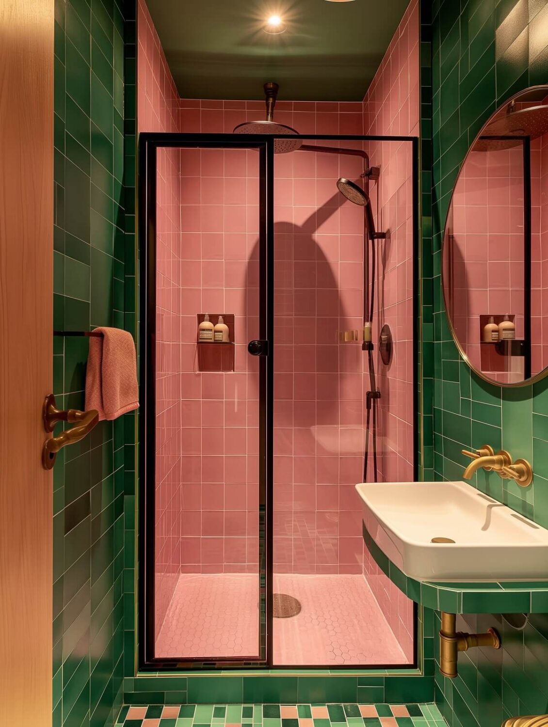 40+ Colorful Bathrooms That Will Spruce Up Your Home 22 green and pink small bathroom nordroom 40+ Colorful Bathrooms That Will Spruce Up Your Home