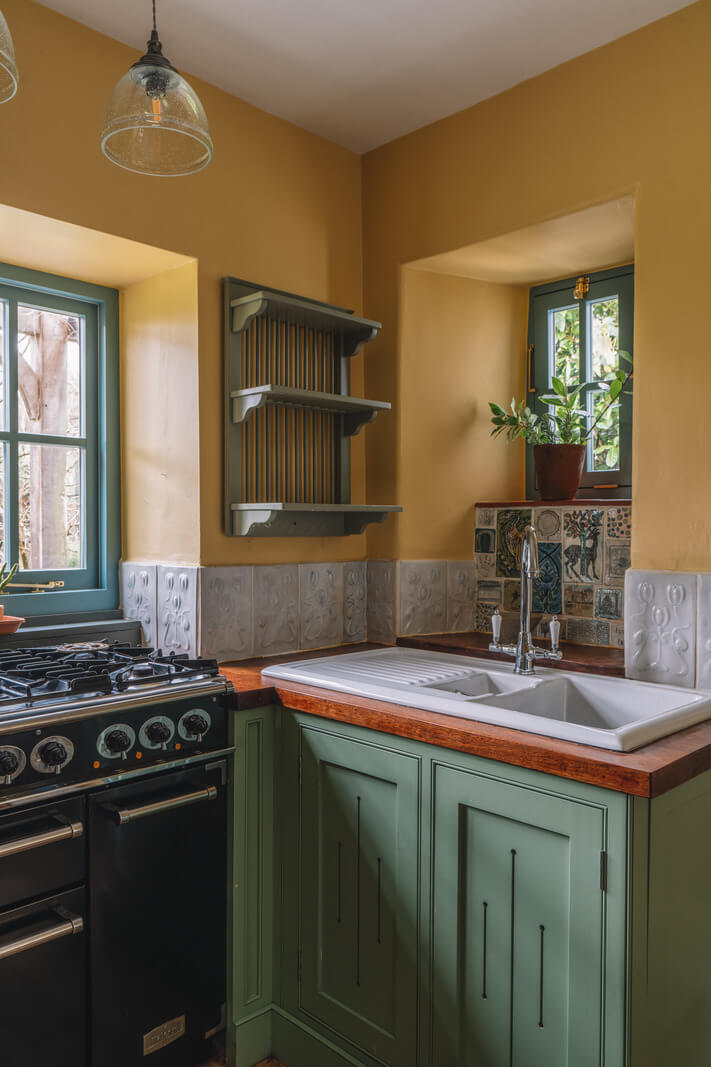 A Colorful 19th-Century Cottage in the Lake District 2 green and yellow cottage kitchen