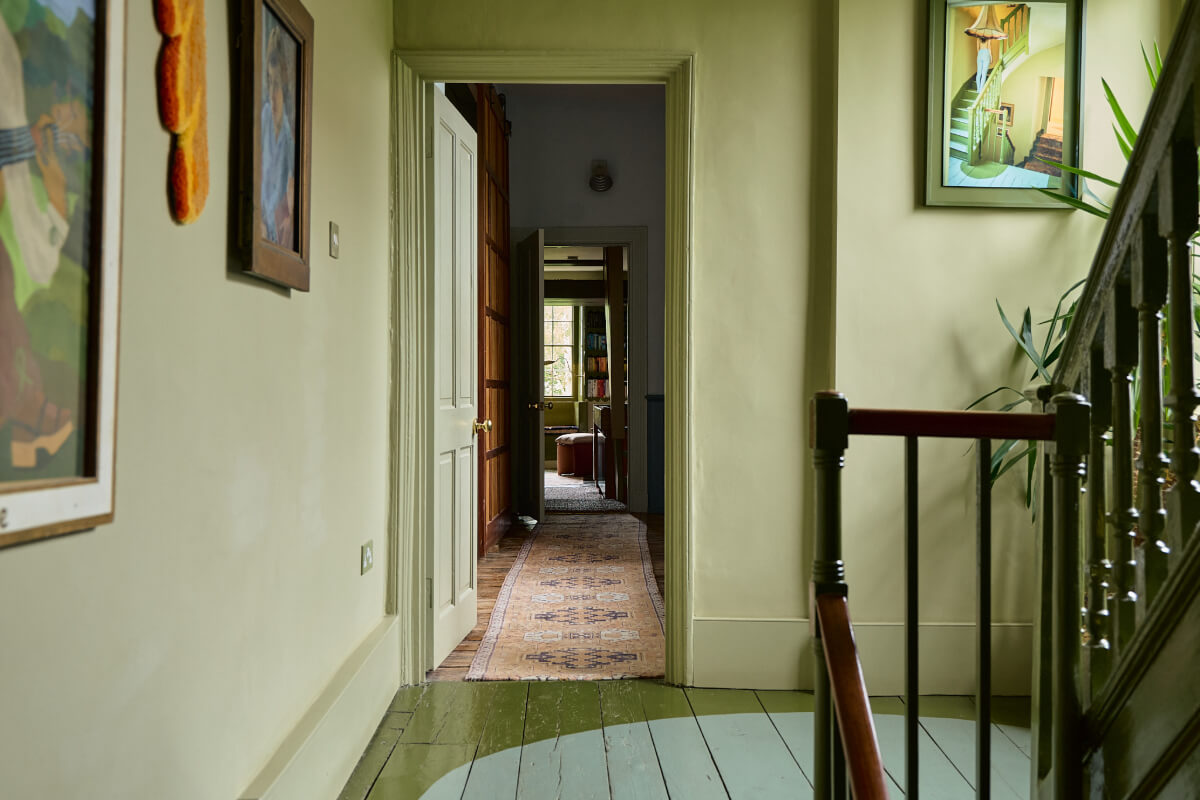 A Colorful Design-Led Georgian House in the Heart of Henley-on-Thames 41 green hall with painted floorboards