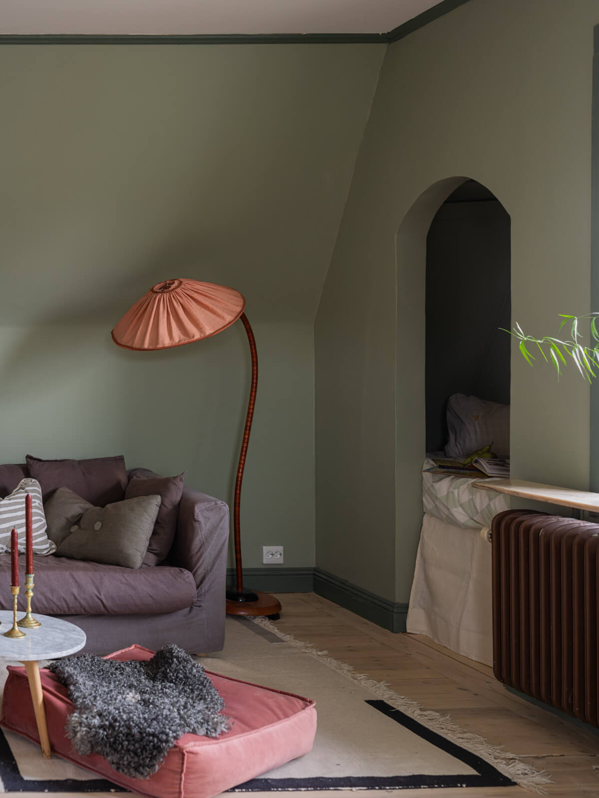 green living room with niche