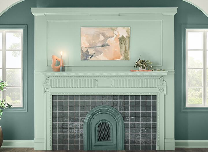 HGTV Home by Sherwin-Williams Color of the Year 2025: Quietude 31 hgtv home color trends 2025 fireplace nordroom HGTV Home by Sherwin-Williams Color of the Year 2025: Quietude