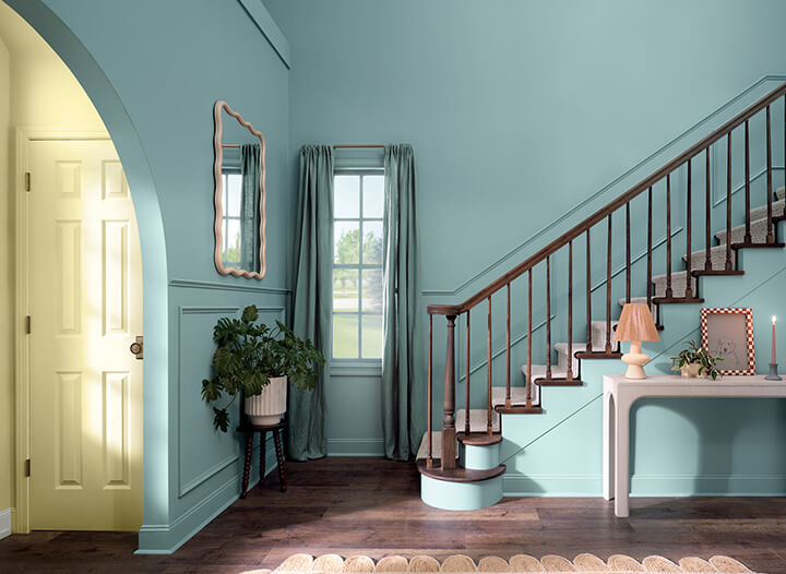 HGTV Home by Sherwin-Williams Color of the Year 2025: Quietude 13 hgtv home color trends 2025 hallway nordroom HGTV Home by Sherwin-Williams Color of the Year 2025: Quietude