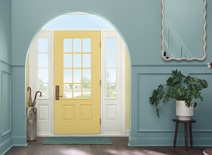HGTV Home by Sherwin-Williams Color of the Year 2025: Quietude 14 hgtv home color trends 2025 yellow front door nordroom HGTV Home by Sherwin-Williams Color of the Year 2025: Quietude