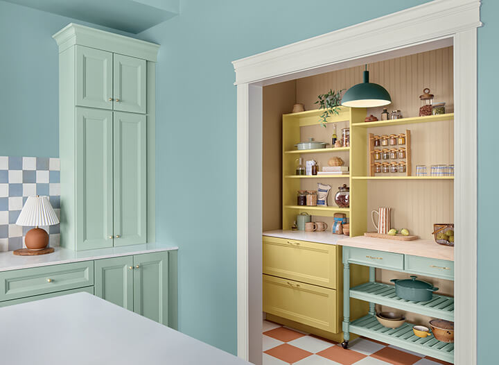 HGTV Home by Sherwin-Williams Color of the Year 2025: Quietude 23 hgtv home color trends 2025 yellow pantry nordroom HGTV Home by Sherwin-Williams Color of the Year 2025: Quietude