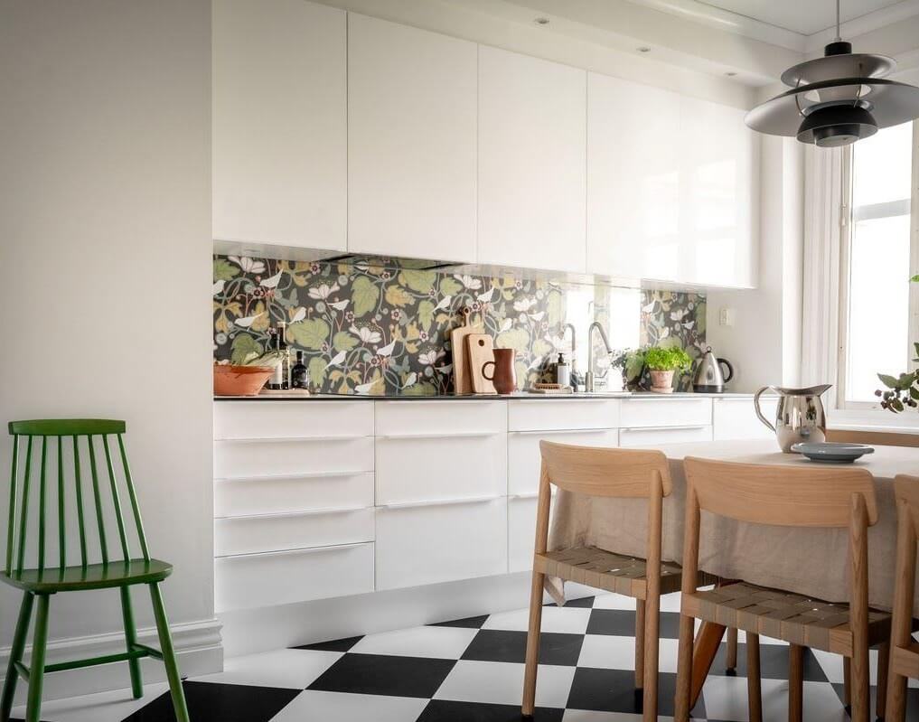 kitchen checkerboard floor wallpaper splashback nordroom