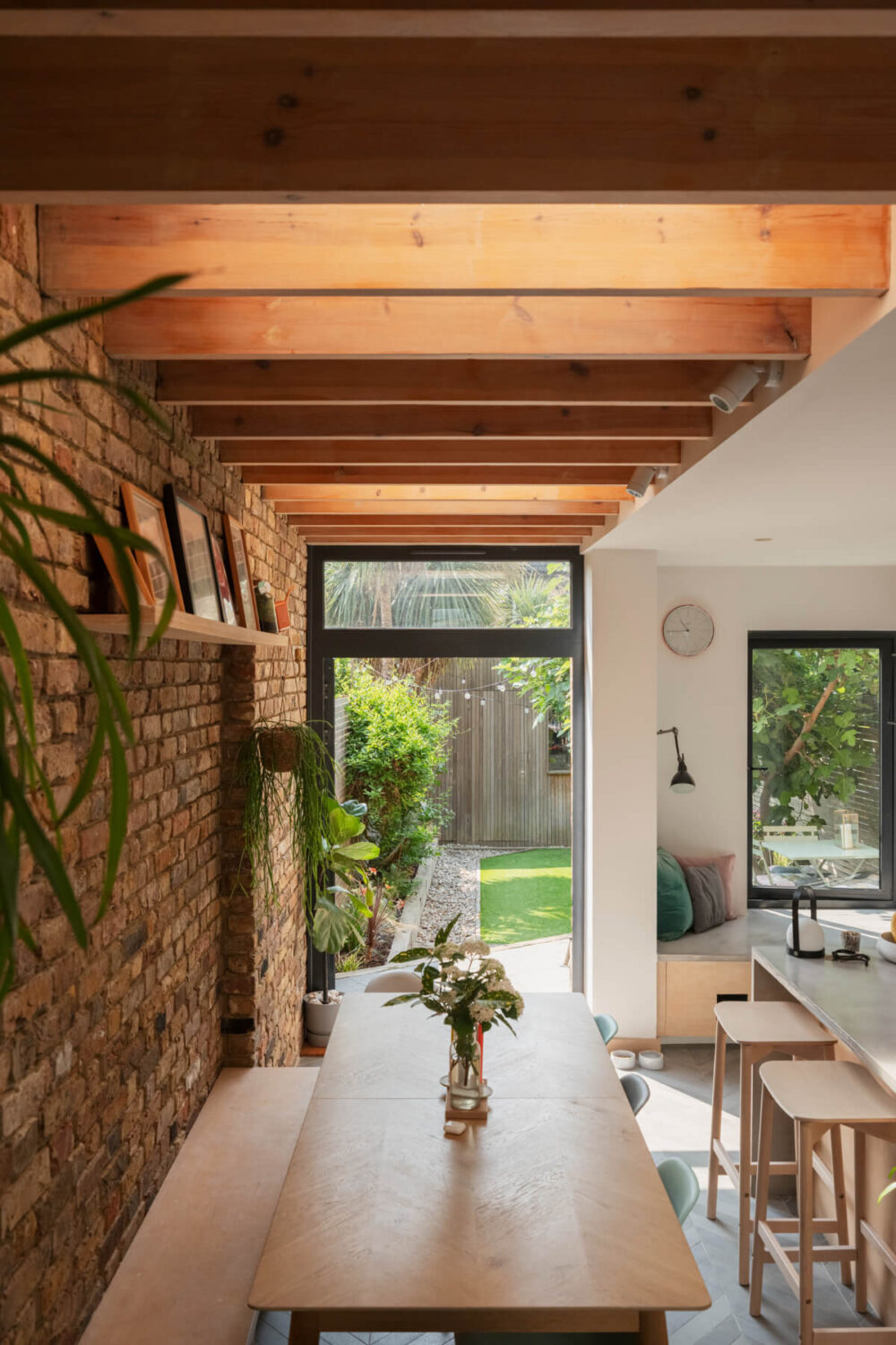 Exposed Brick and Wooden Beams in an Extended London Home 7 kitchen extension exposed brick wooden ceiling